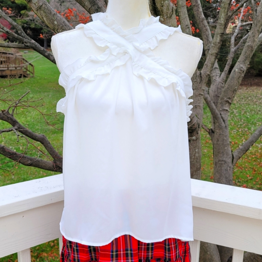 New! J. Crew size 12P Ivory White Tank Top Drapey Ruffle Blouse NWT